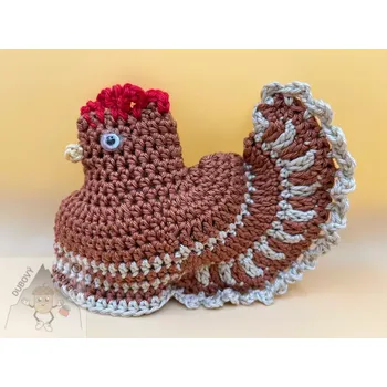 Velikonoční dekorace Dubový skřítek Háčkovaná velikonoční slepička na vajíčko hnědobéžová