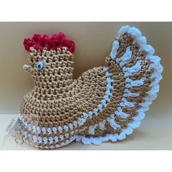 Velikonoční dekorace Dubový skřítek Háčkovaná velikonoční slepička na vajíčko oříškovobílá