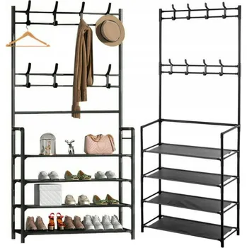 Věšák VĚŠÁK NA OBLEČENÍ BOTY KOVOVÝ ČERNÝ STOJAN HÁČKY POLICE LOFT ŠATNA