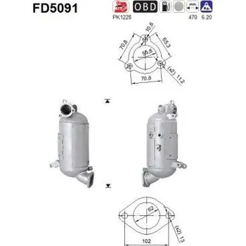 Filtr pevných částic Filtr sazových částic, výfukový systém AS FD5091