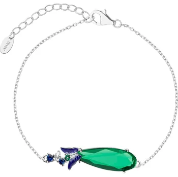 Náramek Stříbrný náramek se zirkony, broušeným sklem a zirkony - motýl - AP539-8231