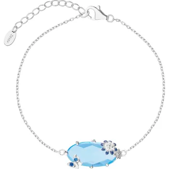 Náramek Stříbrný náramek se zirkony, broušeným sklem a zirkony - motýl, květy - AP539-8233