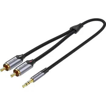 Datový kabel Vention 3.5mm Jack Male to 2-Male RCA Cinch Cable 2m Gray Aluminum Alloy Type