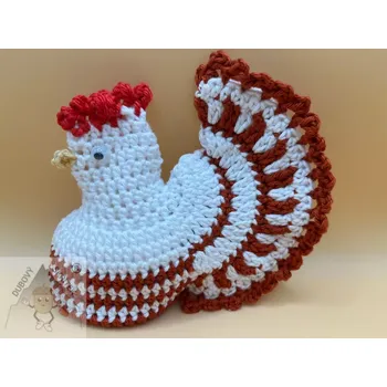 Velikonoční dekorace Dubový skřítek Háčkovaná velikonoční slepička na vajíčko bílorezavá