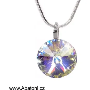 Náhrdelník Swarovski Elements Rivoli vlepený krystal 14mm - Stříbrný náhrdelník (přívěsek + řetízek) bílý duhový kulatý 54001.2 Crystal AB (bílá, křišťálová, duhová, měňavá)
