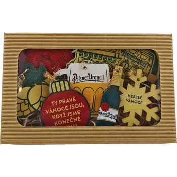 Vánoční ozdoba Sada dřevěných Vánočních ozdob Pilsner Urquell