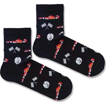 Pánské ponožky DOVOZ EU Pánské 3/4 ponožky závodní auta černé Velikost: 43/46
