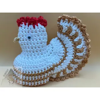 Velikonoční dekorace Dubový skřítek Háčkovaná velikonoční slepička na vajíčko bílooříšková