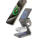 3v1 nabíjecí stojánek SWISSTEN pro Apple iPhone (Magsafe) + AirPods Qi + Watch - cestovní - černý