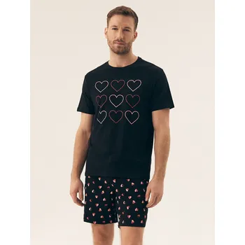 Pánské pyžamo Henderson pyžamo pánské 42602 Sweet - černá, XL (Pánské pyžamo s krátkým rukávem Henderson)