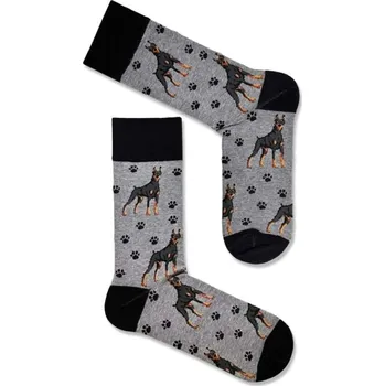 Pánské ponožky DOVOZ EU Pánské trendy ponožky pes Dobrman šedé Velikost: 43/46