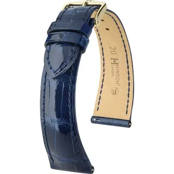 Řemínek na hodinky Řemínek Hirsch London Alligator - modrý, lesk - 22 mm - L – Standardní délka (doporučujeme) - 20 mm - Zlatá + 5 let záruka a dárek ZDARMA