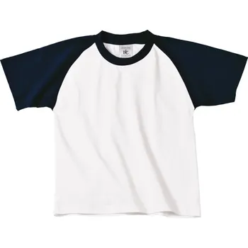 Chlapecké kalhoty B&C Tričko B&C Base-Ball, raglánové, kontrastní, dětské, krátký rukáv COT01035090862-white/navy Bílá/navy 5-6