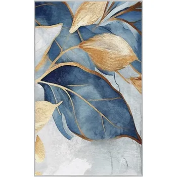 Koberec Pratelný koberec v modré a zlaté barvě 80x150 cm Golden Leaves – Mila Home ID_1719554
