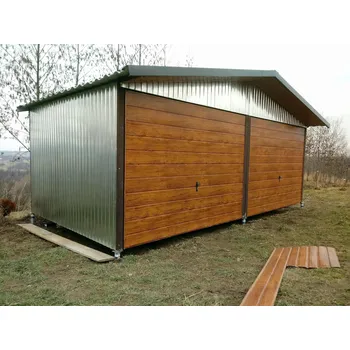 Garážová vrata Plechová garáž 6x3 m - vrata zlatý dub