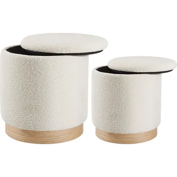 Taburet TecTake GmbH 405228 2dílná sada sedacích taburetů orchide buklé, polstrované, s úložným prostorem - krémová