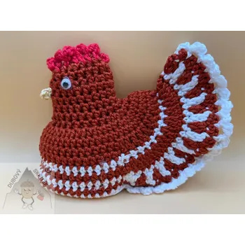 Velikonoční dekorace Dubový skřítek Háčkovaná velikonoční slepička na vajíčko rezavobílá