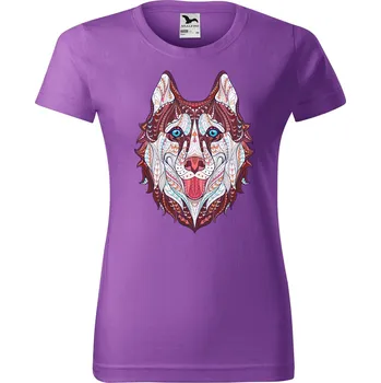 Dámské tričko DOBRÝ TRIKO Dámské tričko s potiskem Hlava vlka Barva: Fialová, Velikost: M