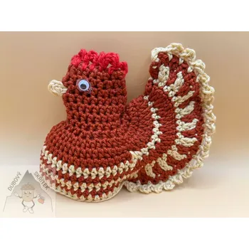 Velikonoční dekorace Dubový skřítek Háčkovaná velikonoční slepička na vajíčko rezavožlutá