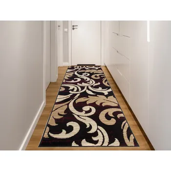Koberec Moderní koberec Tap - listy 1 - černý/vínový Rozměr koberce: 70x250 cm