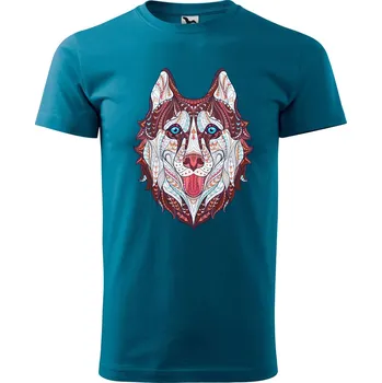DOBRÝ TRIKO Pánské tričko s potiskem Hlava vlka Velikost: XS, Barva: Petrolejová
