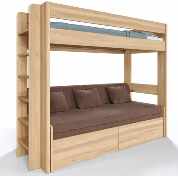 Postel ROVDER Patrová postel s rozkládací postelí Junior Materiál: Jasan, Povrchová úprava: Přírodní provedení, Specifikace: 80x200