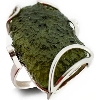 Prsten Stříbrný prsten s neopracovaným vltavínem 2,3 cm x 1,4 cm