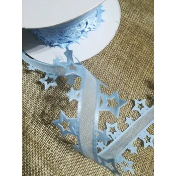 Stuha Vysekávaná stuha hvězdy šíře 40 mm světle modrá