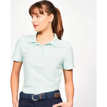 Dámské tričko INESIS Dámské golfové polo s krátkým rukávem MW500 L MODRÁ|ZELENÁ