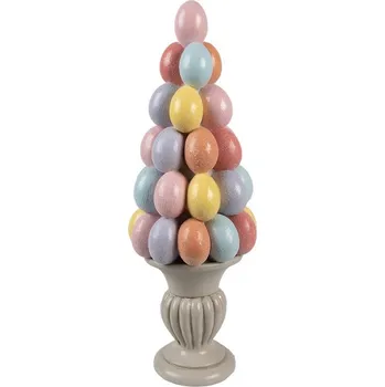 Bytová dekorace Velikonoční dekorace věž z barevných vajíček na podstavci - Ø 14*40 cm