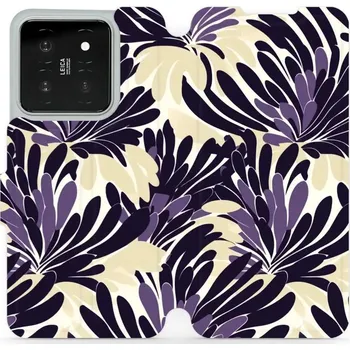 Pouzdro na mobilní telefon Flipové pouzdro Mobiwear - Xiaomi 14 - VA47S Fialová flóra (Knížkové flip pouzdro, obal, kryt na mobil Xiaomi 14 - VA47S Fialová flóra, materiál Umělá kůže + TPU - ochrana 360°, stojánek, silikonová vanička, magnetické zavírání)