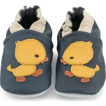 Capáčky CAROZOO Kožené capáčky s koženou podrážkou kachnička 5-6 let Modrá 29,5