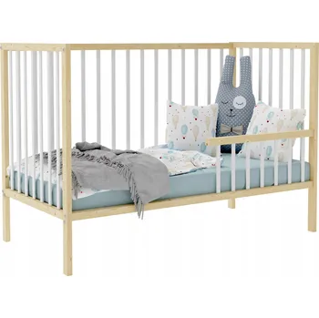 Dětská postýlka Dřevěná postýlka Miminko IGA BOROVICE/BÍLÁ S BOČNICÍ 60 x 120 cm hnědá