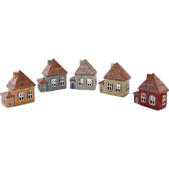 Svícen Ego Dekor Keramický domeček na čajovou svíčku HOBIT, svícen DOMEČEK NA NÁMĚSTÍ, barva: oranžová/šedo-modrá/sv.šedá/béžová/červená, výška: 13cm|MyScandi - oranžová