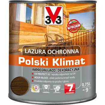 barva a nátěr na dřevo V33 Lazura Polský Klimat 7 let Ořech 0,75L