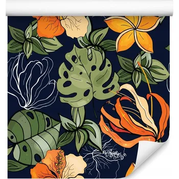 Fototapeta Tapeta do obýváku Malované LISTY Tropické Květy