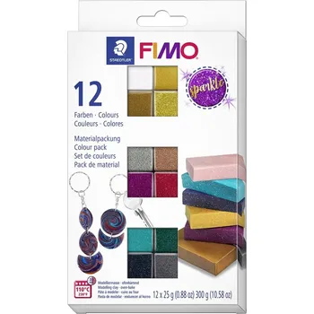 Modelovací hmota FIMO Effect SPARKLE v balení 12 barevných bloků FIMO po 25g.