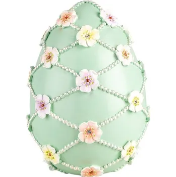 Bytová dekorace Zelená dekorace vajíčko zdobené květy - Ø 16*21 cm