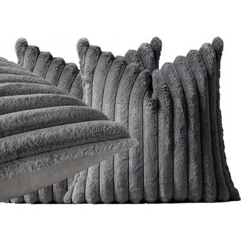 Povlak na dekorativní polštářek Povlak na polštář sametový plyšový Velvet chlupatý s pruhy šedý 45x45 2ks