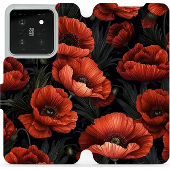 Pouzdro na mobilní telefon Flipové pouzdro Mobiwear - Xiaomi 14 - VP45S Temné červené květy (Knížkové flip pouzdro, obal, kryt na mobil Xiaomi 14 - VP45S Temné červené květy, materiál Umělá kůže + TPU - ochrana 360°, stojánek, silikonová vanička, magnetické zavírání)