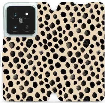 Pouzdro na mobilní telefon Flipové pouzdro Mobiwear - Xiaomi 14 Pro - VA50S Černé puntíky (Knížkové flip pouzdro, obal, kryt na mobil Xiaomi 14 Pro - VA50S Černé puntíky, materiál Umělá kůže + TPU - ochrana 360°, stojánek, silikonová vanička, magnetické zavírání)