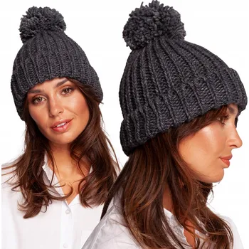 Čepice DÁMSKÁ ZIMNÍ ČEPICE TEPLÁ POHODLNÁ UNIVERZÁLNÍ GRAFITOVÁ