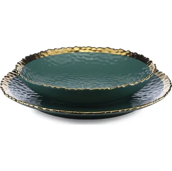 Talíř HowHomely KATI sada 8 ks talířů 25/21 cm 8 ks zelená/zlatá