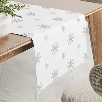 ubrus Teflonový běhoun na stůl TF-101 Vánoční šedé vločky na bílém 45x120 cm
