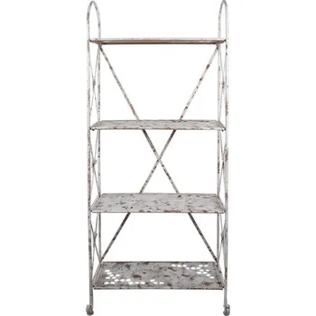 Stojan na květiny Bílo-hnědý antik kovový zahradní regál se včelkami Bee - 76*47*177 cm