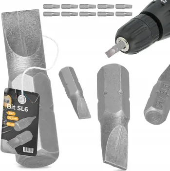 Bit 10x BIT ŠROUBOVÁKU SL6 25mm Plochý MAGNETICKÝ hrot Šroubovací 1/4 Ocel