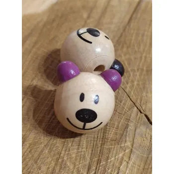 Korálek Dřevěná hlava medvídek Ø24 mm 2 ks