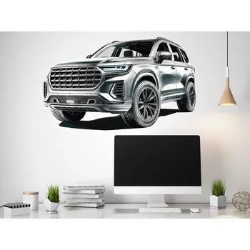 Samolepící dekorace Auto stříbrné SUV samolepka na zeď arch 47 x 29 cm