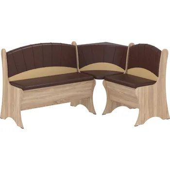 Max-i Rohová jídelní lavice HALLVOR Zvolte barvu:: dub sonoma, Materiál: koženka - hnědá + káva