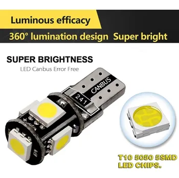 Autožárovka Led žárovka parkovací W5W T10 5x led s rezistorem
